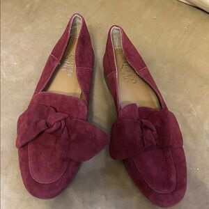 Suede Bow Loafers in Burgundy